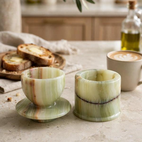 Handmade Green Onyx Marble Butter Keeper | Natural Stone Kitchen Decor