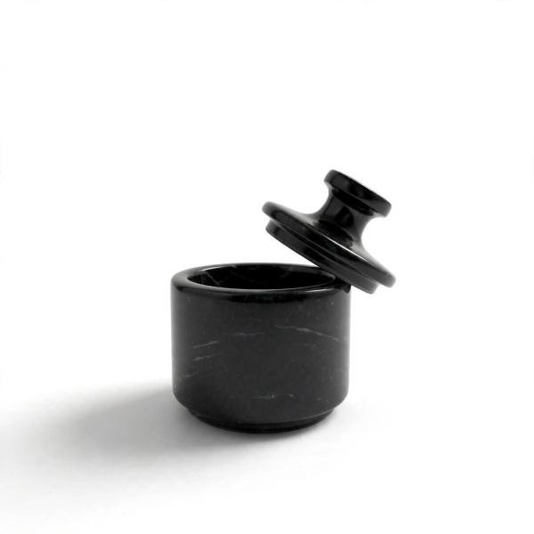 Handmade Black Marble Spice Jar with Lid, Natural Stone Kitchen Storage, Countertop Decor