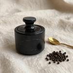Handmade Black Marble Spice Jar with Lid, Natural Stone Kitchen Storage, Countertop Decor
