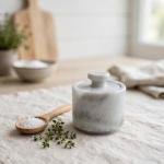 Handmade Grey Marble Spice Jar with Lid, Natural Stone Kitchen Storage, Countertop Decor