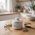 Handmade Grey Marble Spice Jar with Lid, Natural Stone Kitchen Storage, Countertop Decor