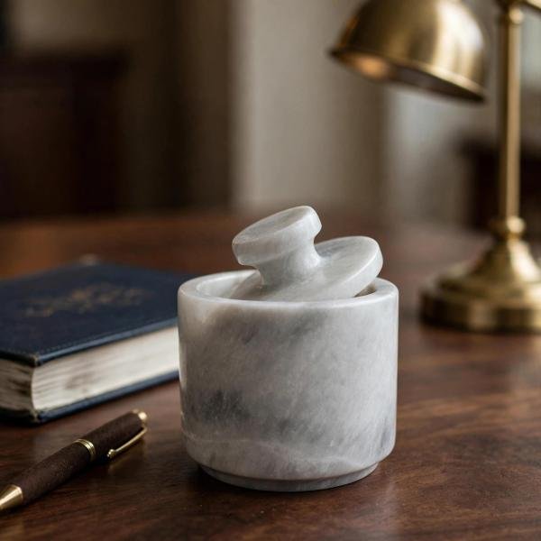 Handmade Grey Marble Spice Jar with Lid, Natural Stone Kitchen Storage, Countertop Decor