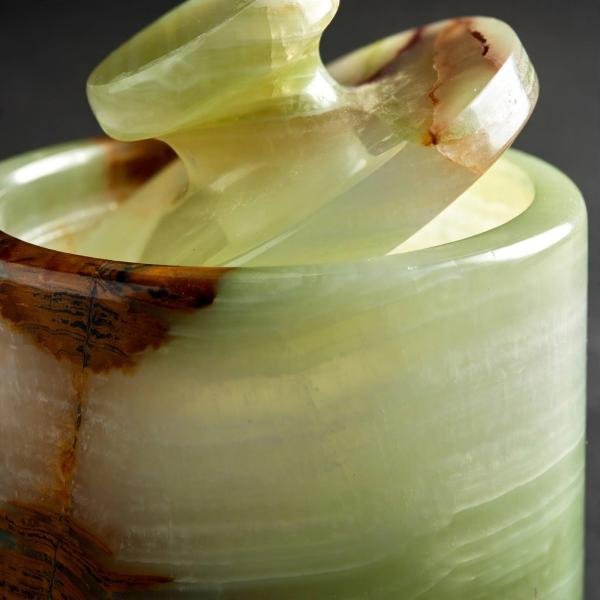 Handmade Green Marble Spice Jar with Lid, Natural Stone Kitchen Storage, Countertop Decor