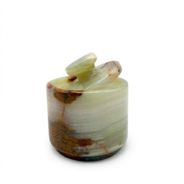 Handmade Green Marble Spice Jar with Lid, Natural Stone Kitchen Storage, Countertop Decor