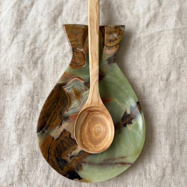Handcrafted Green Onyx Fish Spoon Rest | Natural Stone Kitchen Decor