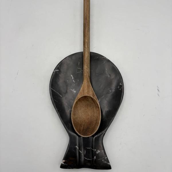 Handcrafted Black Onyx Fish Spoon Rest | Natural Stone Kitchen Decor