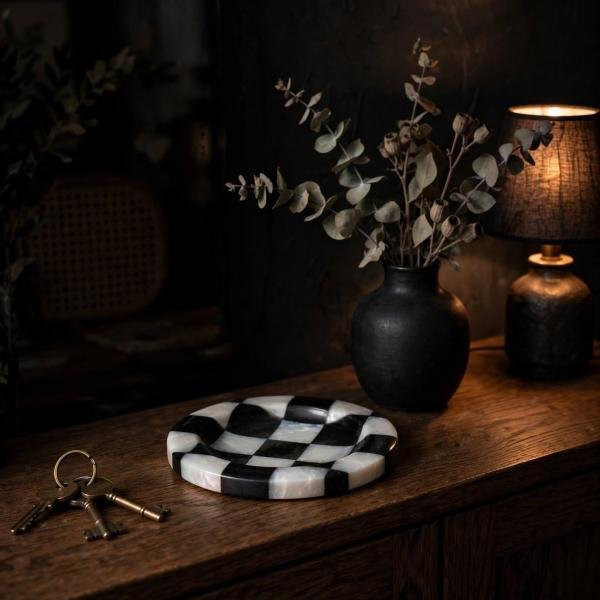 Handmade Black Marble Catchall Tray | Natural Stone Vanity Organizer | Unique Veining