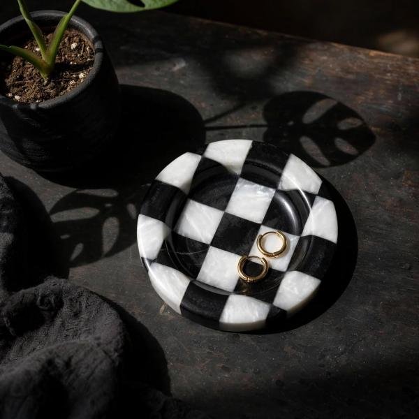 Handmade Black Marble Catchall Tray | Natural Stone Vanity Organizer | Unique Veining