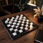 Handcrafted Black White Onyx Marble Checkers Set – Luxury Natural Stone Board Game