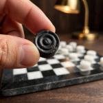 Handcrafted Black White Onyx Marble Checkers Set – Luxury Natural Stone Board Game