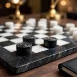 Handcrafted Black White Onyx Marble Checkers Set – Luxury Natural Stone Board Game