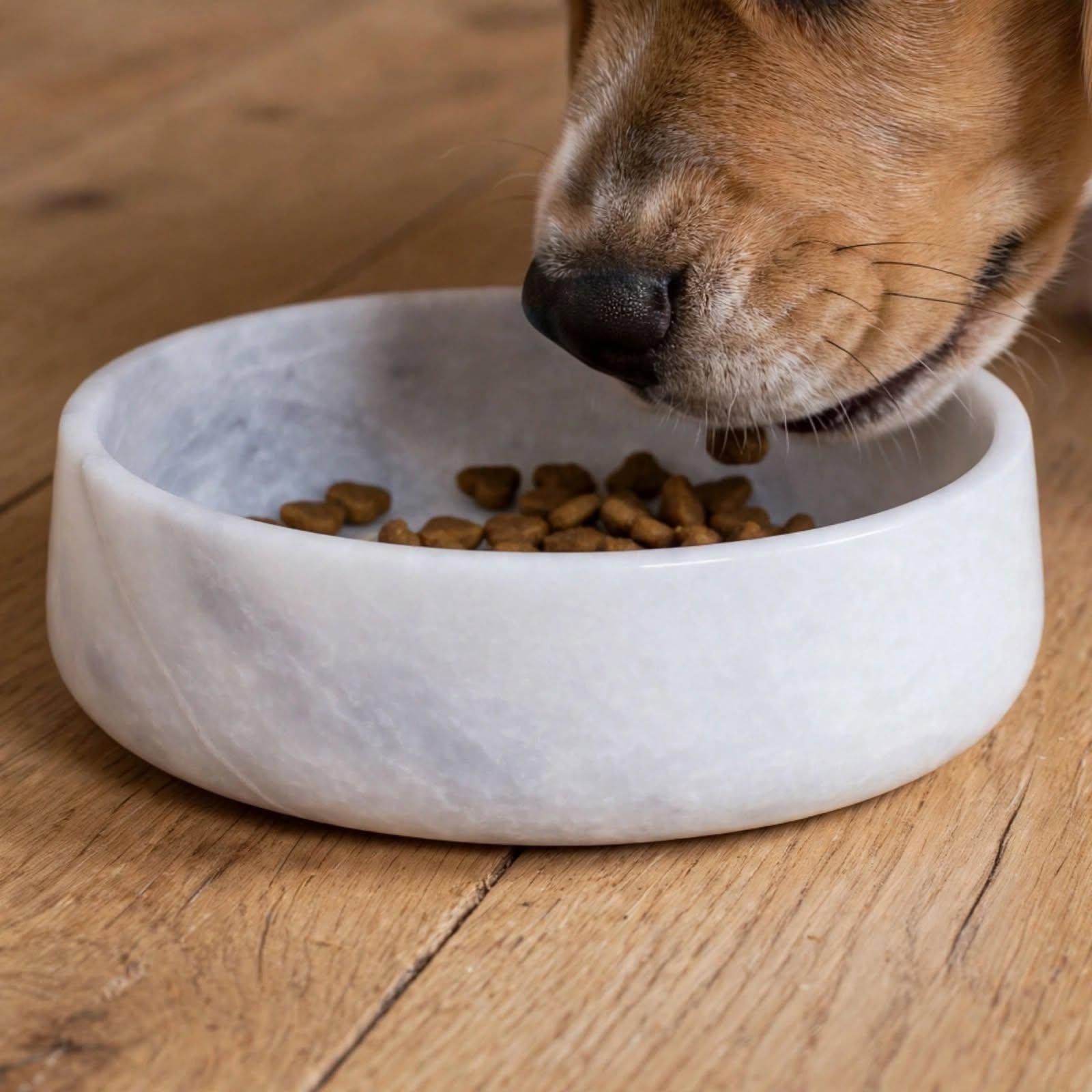 Luxury 8 Inch Handmade Marble Pet Dish - Natural Stone Modern Feeder