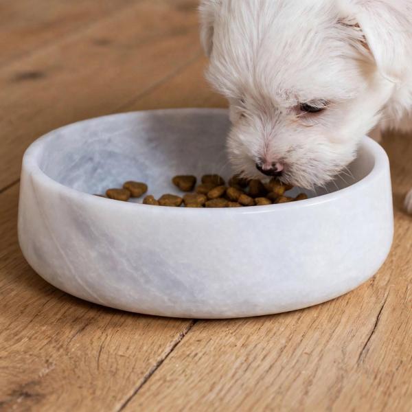 Luxury 10 Inch Handmade Marble Pet Dish - Natural Stone Modern Feeder
