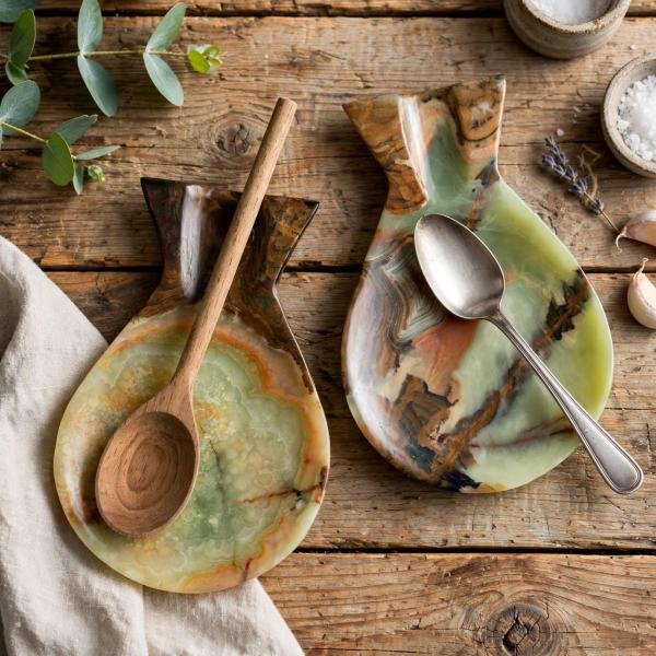 Handcrafted Green Onyx Fish Spoon Rest | Natural Stone Kitchen Decor