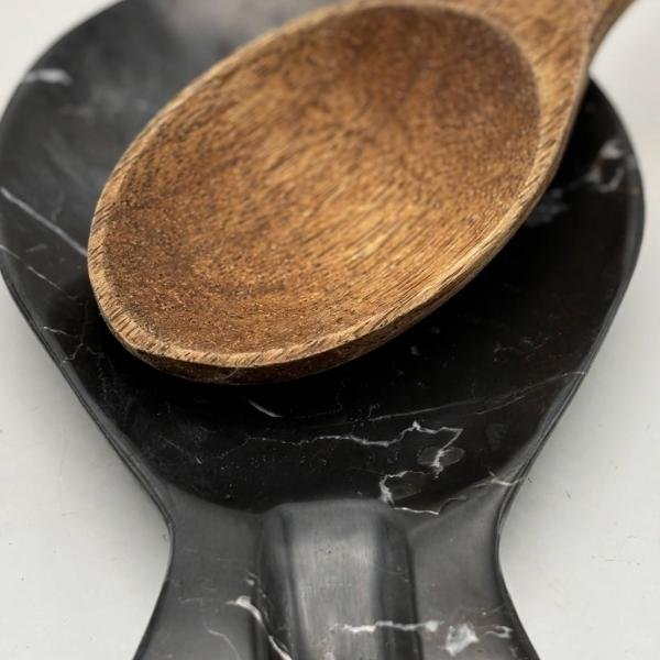 Handcrafted Black Onyx Fish Spoon Rest | Natural Stone Kitchen Decor