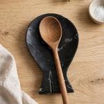 Handcrafted Black Onyx Fish Spoon Rest | Natural Stone Kitchen Decor