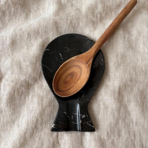 Handcrafted Black Onyx Fish Spoon Rest | Natural Stone Kitchen Decor
