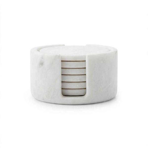 Handmade White Marble Coasters Set, Natural Stone Drink Coasters, Luxury Home Decor