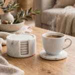 Handmade White Marble Coasters Set, Natural Stone Drink Coasters, Luxury Home Decor