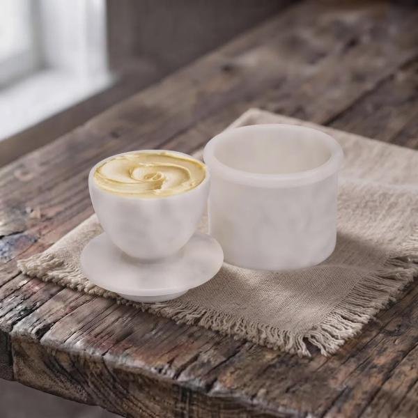 Handmade White Onyx Marble Butter Keeper | Natural Stone Kitchen Decor