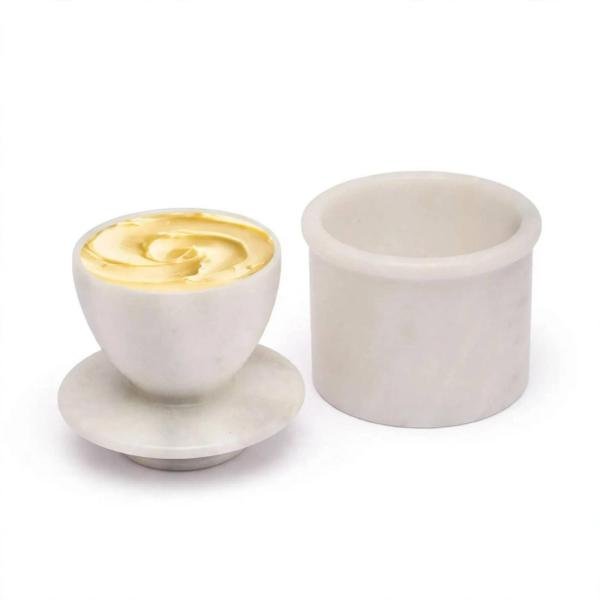 Handmade White Onyx Marble Butter Keeper | Natural Stone Kitchen Decor