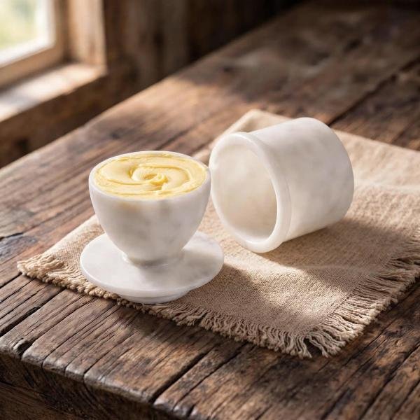 Handmade White Onyx Marble Butter Keeper | Natural Stone Kitchen Decor