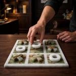 Handmade Onyx Marble Tic Tac Toe Game: White Green Stone Board, Luxury Home Decor